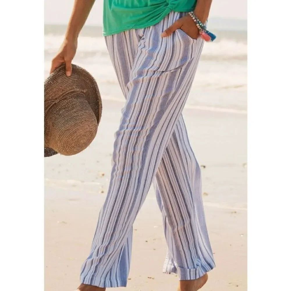 ✨Anthropologie Wide Beach Lounge Pants Blue Striped✨
